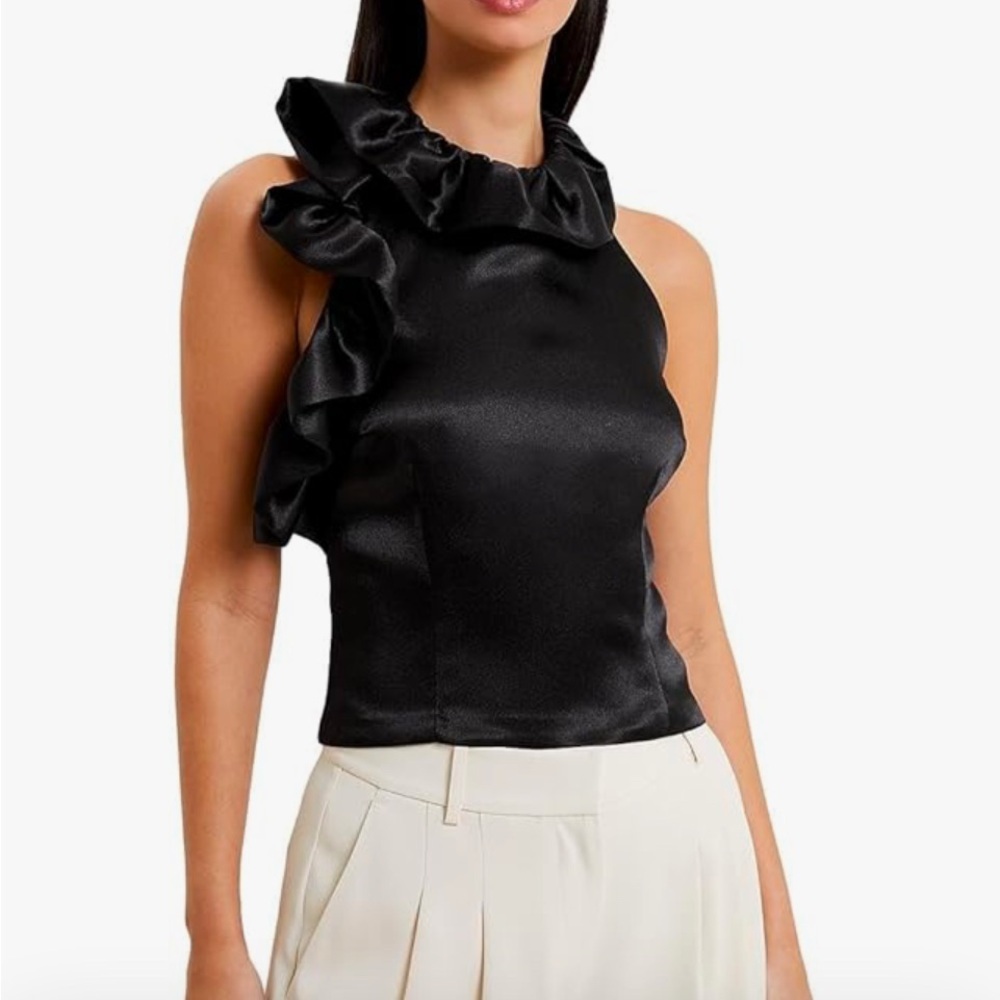 NWT French Connection Women's Cold Shoulder Ruffled Black Size 4